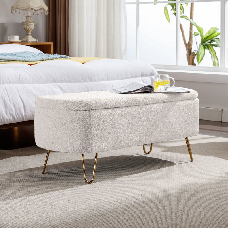 Storage Ottoman Bench For End Of Bed Legs, Modern Camel Faux Fur Entryway Bench Upholstered Padded With Storage For Living Room Bedroom by Unique Piece Furniture