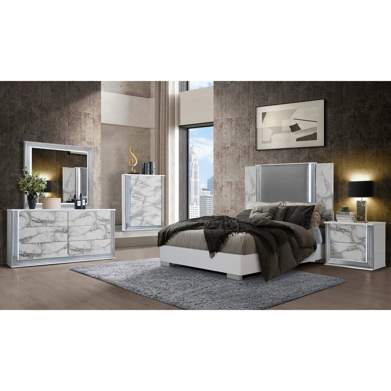 Moon - Marble Nightstand With LED - White by Unique Piece Furniture