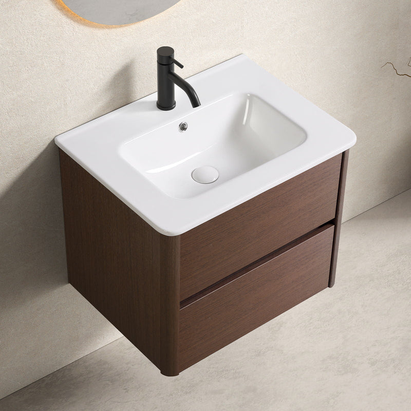 Wall Mounted Bathroom Vanity With Soft Close Drawer - Black Brown by HouseOfZazla