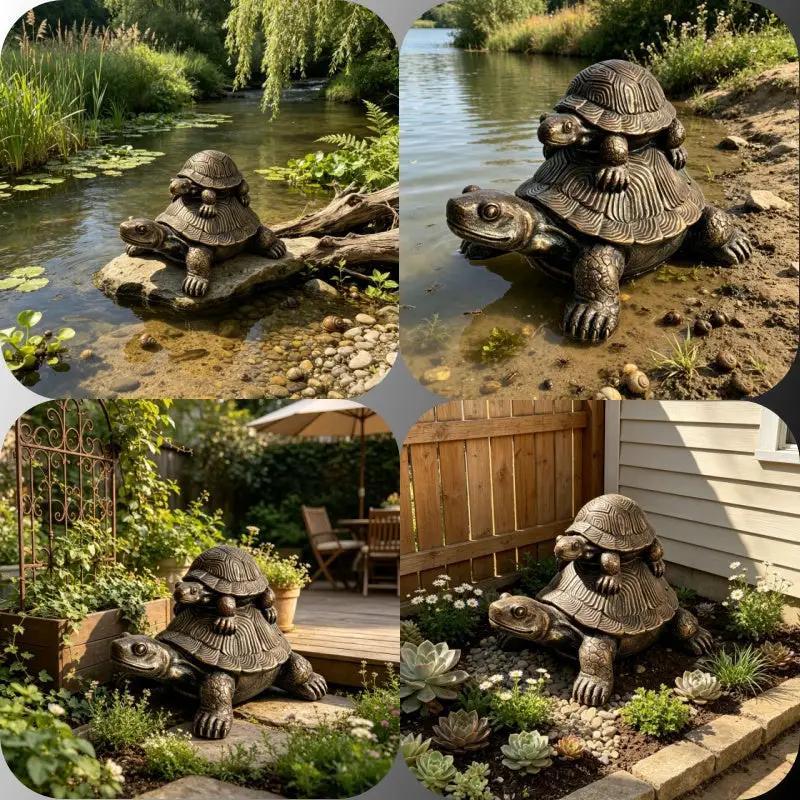 Vintage Bronze Stacked Turtle Statue by HouseOfZazla