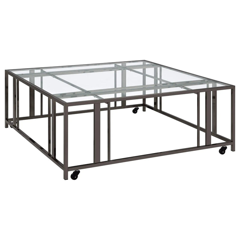 Adri Square Glass Top Coffee Table with Casters Black Nickel by Unique Piece Furniture