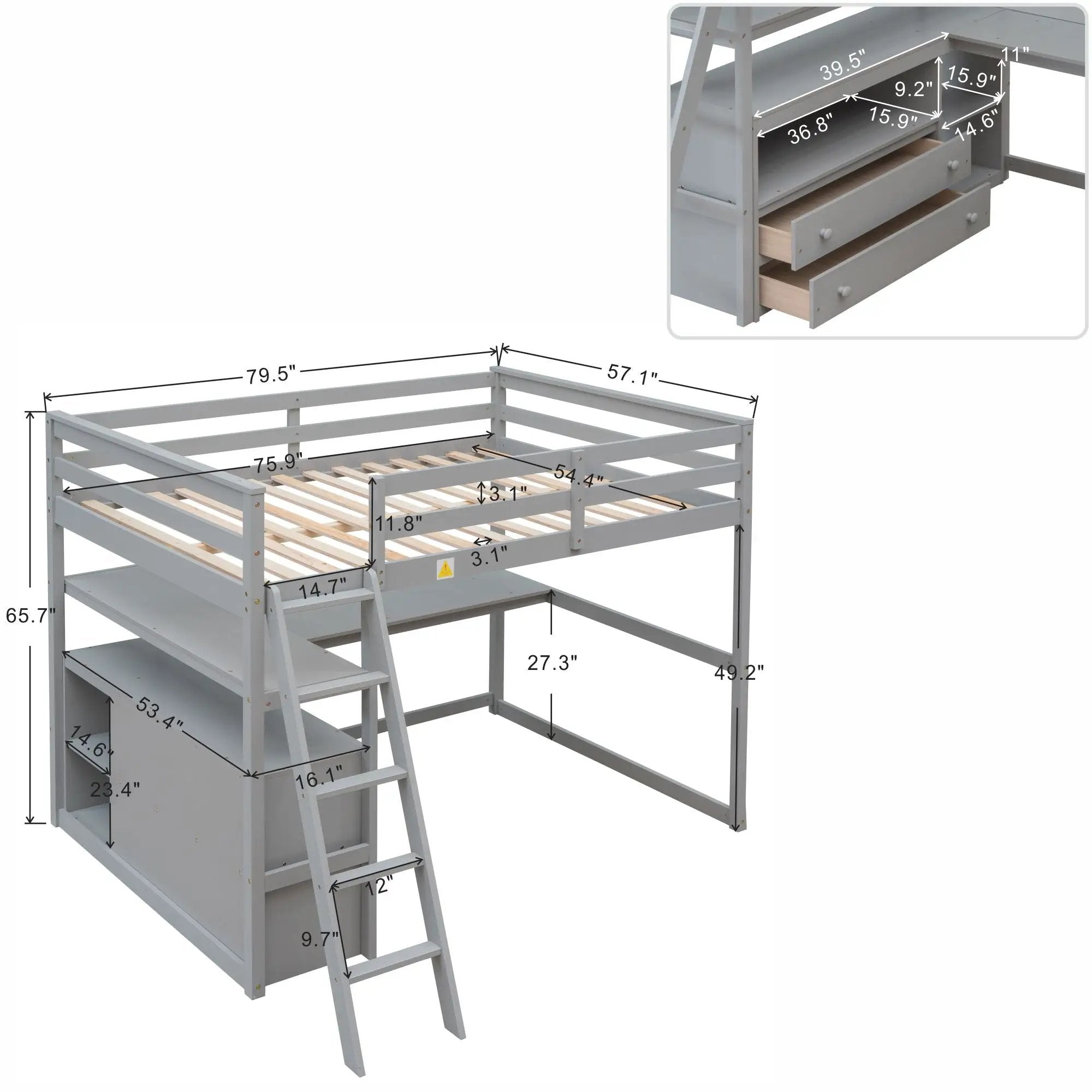 Modern Loft Bed With Built In Desk, Shelves, And 2 Drawers by Unique Piece Furniture
