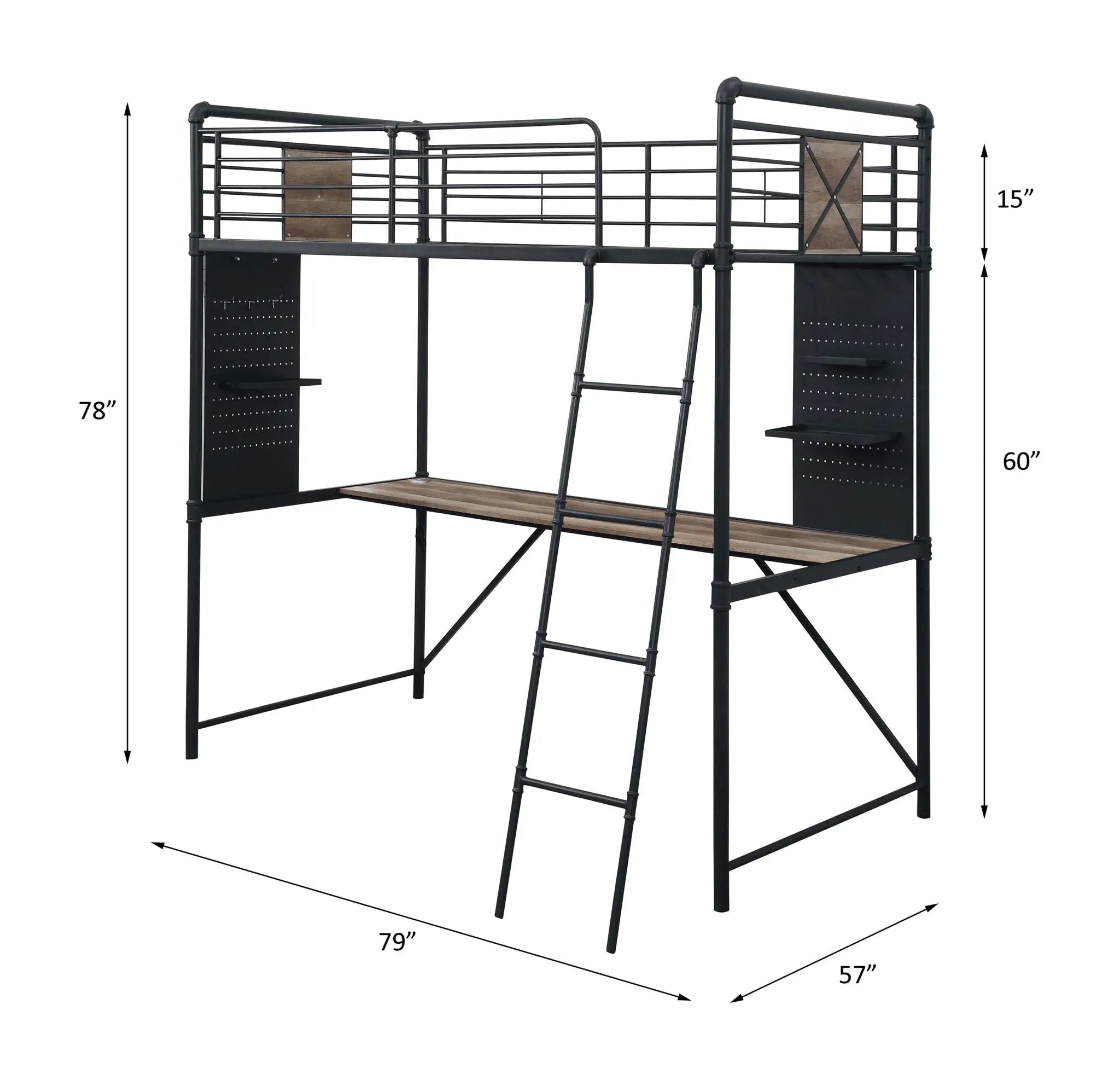 Cordelia - Twin Loft Bed With Desk - Antique Oak, Sandy Black & Dark Bronze Hand-Brushed by Unique Piece Furniture