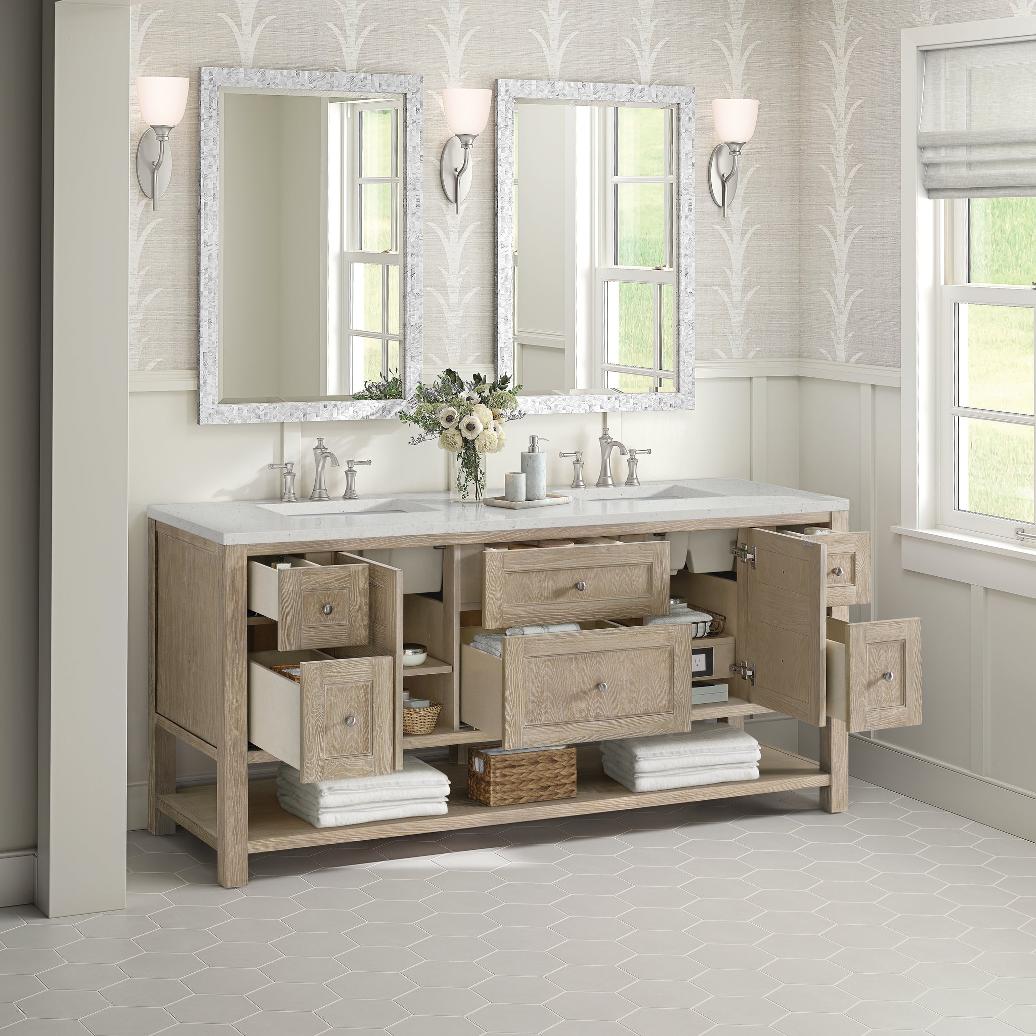 James Martin Breckenridge 72" Double Bathroom Vanity, Whitewashed Oak, view 30