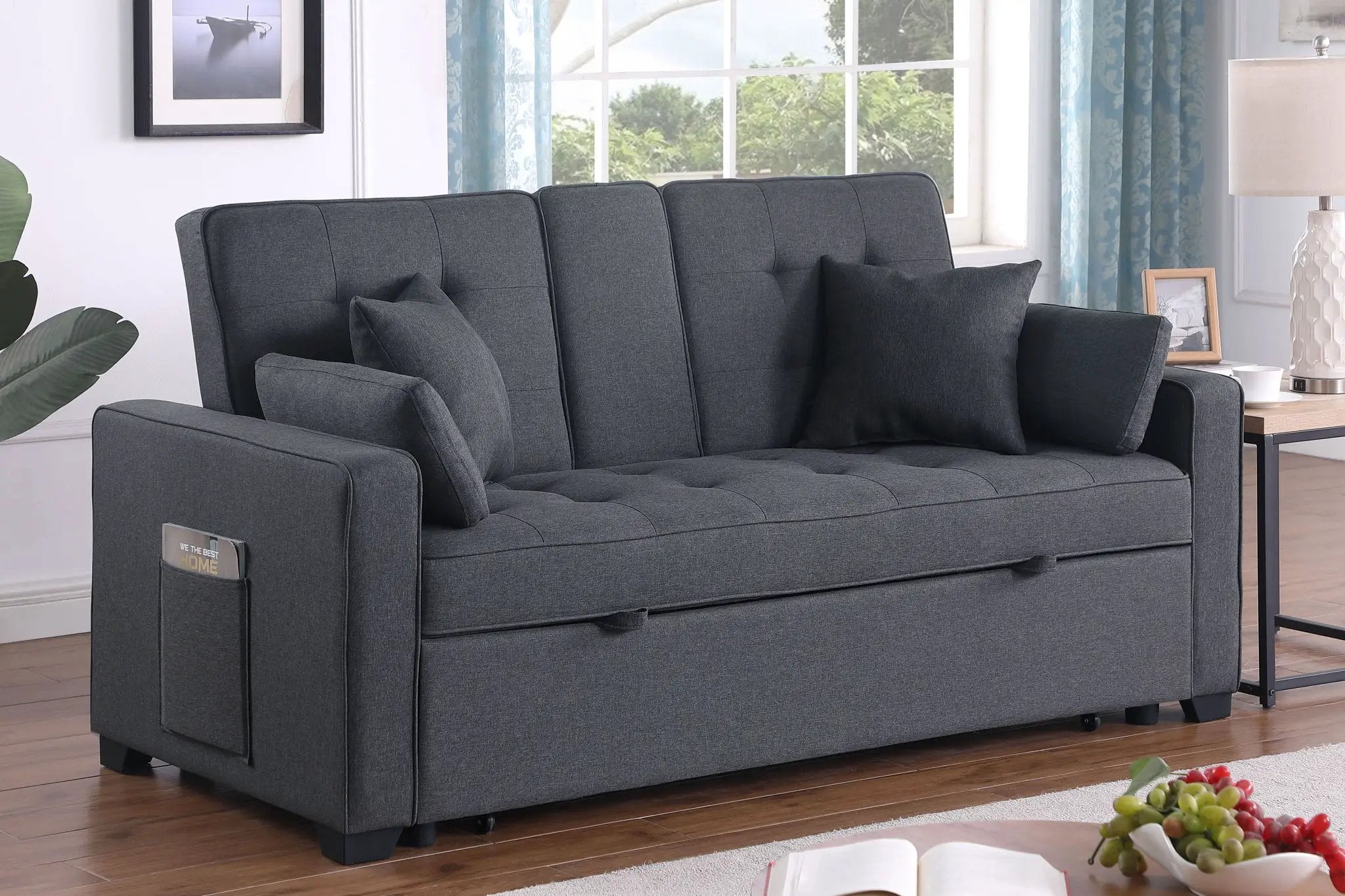 Cody II - Convertible Sleeper Loveseat With Cup Holder, Charging Ports and Pocket - Dark Gray by Unique Piece Furniture