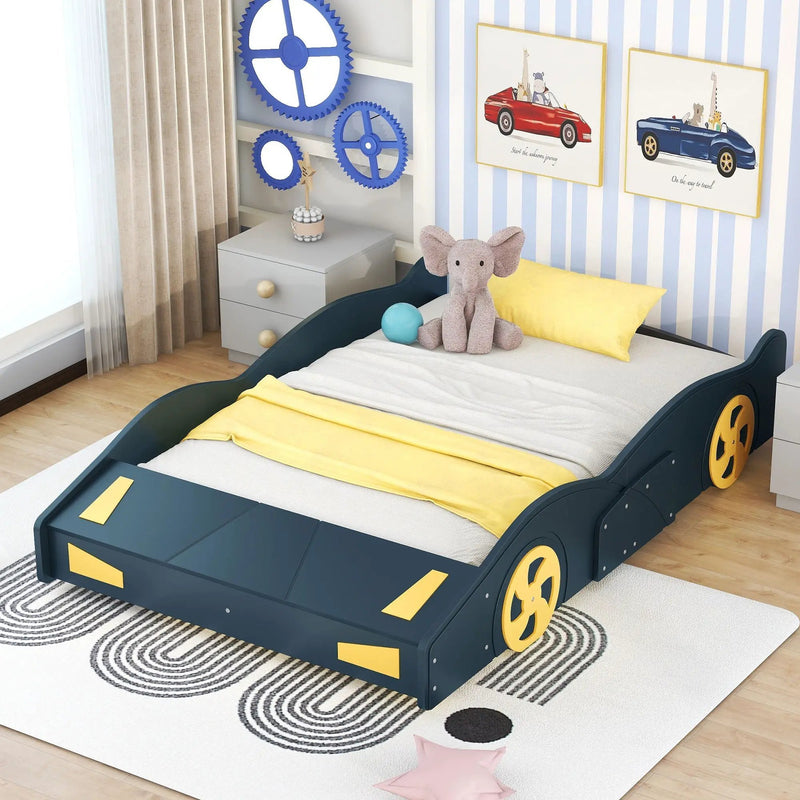 Race Car Shaped Platform Bed With Wheels And Storage by HouseOfZazla