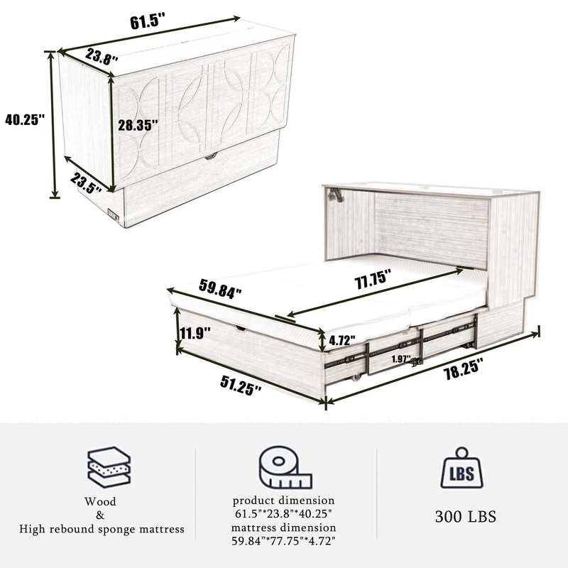 Cabinet Bed with Storage and Foam Mattress by HouseOfZazla