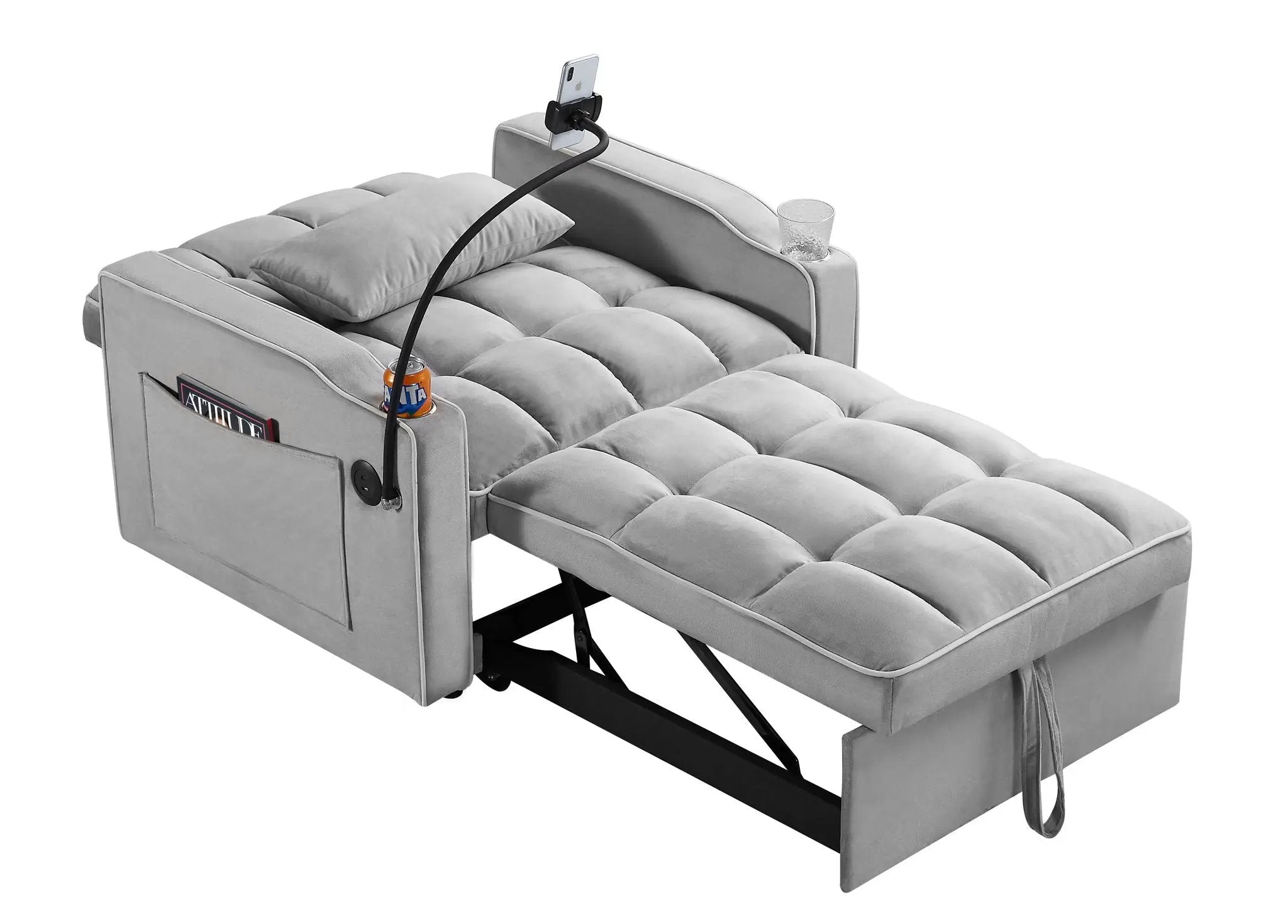 Convertible Sleeper Chair Sofa Bed Adjustable Pull Out Sleeper Chair Bed Multi-Pockets Folding Sofa Bed For Living Room Bedroom Small Space, 3 In 1 Sofa Bed by Unique Piece Furniture