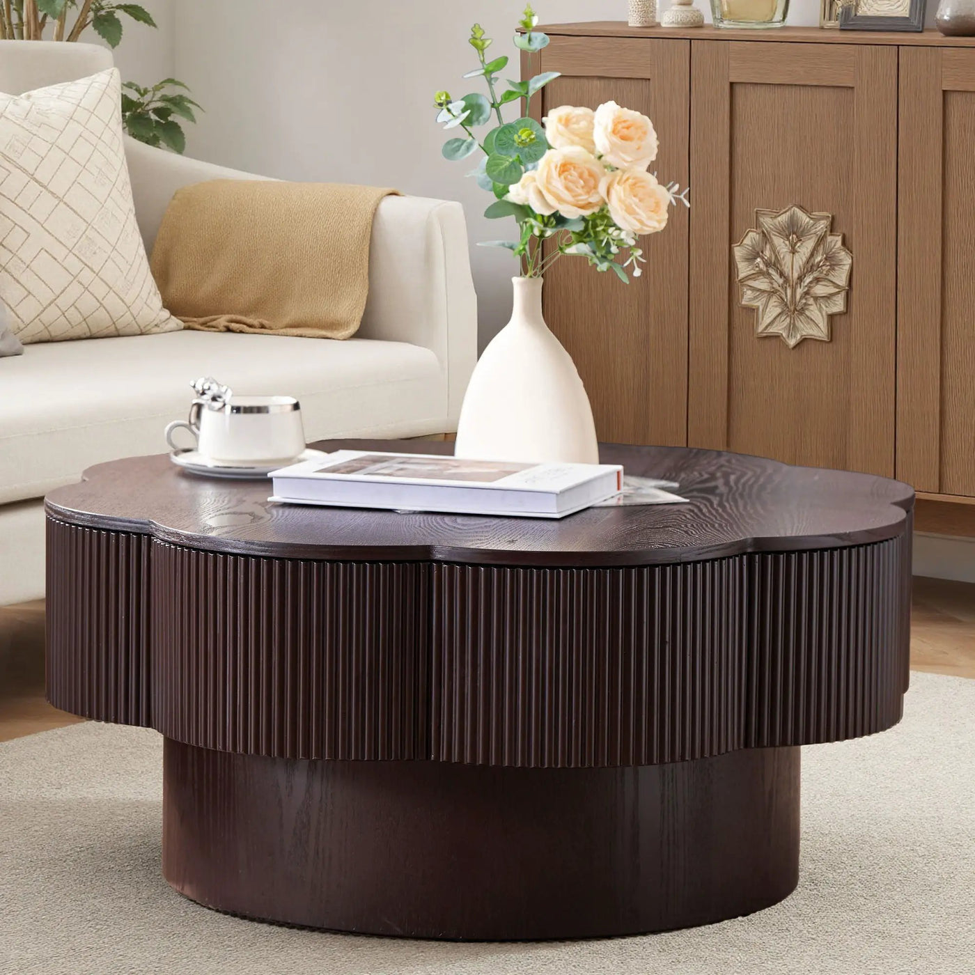 Modern Plum Blossom Shaped Coffee Table With Storage by Unique Piece Furniture