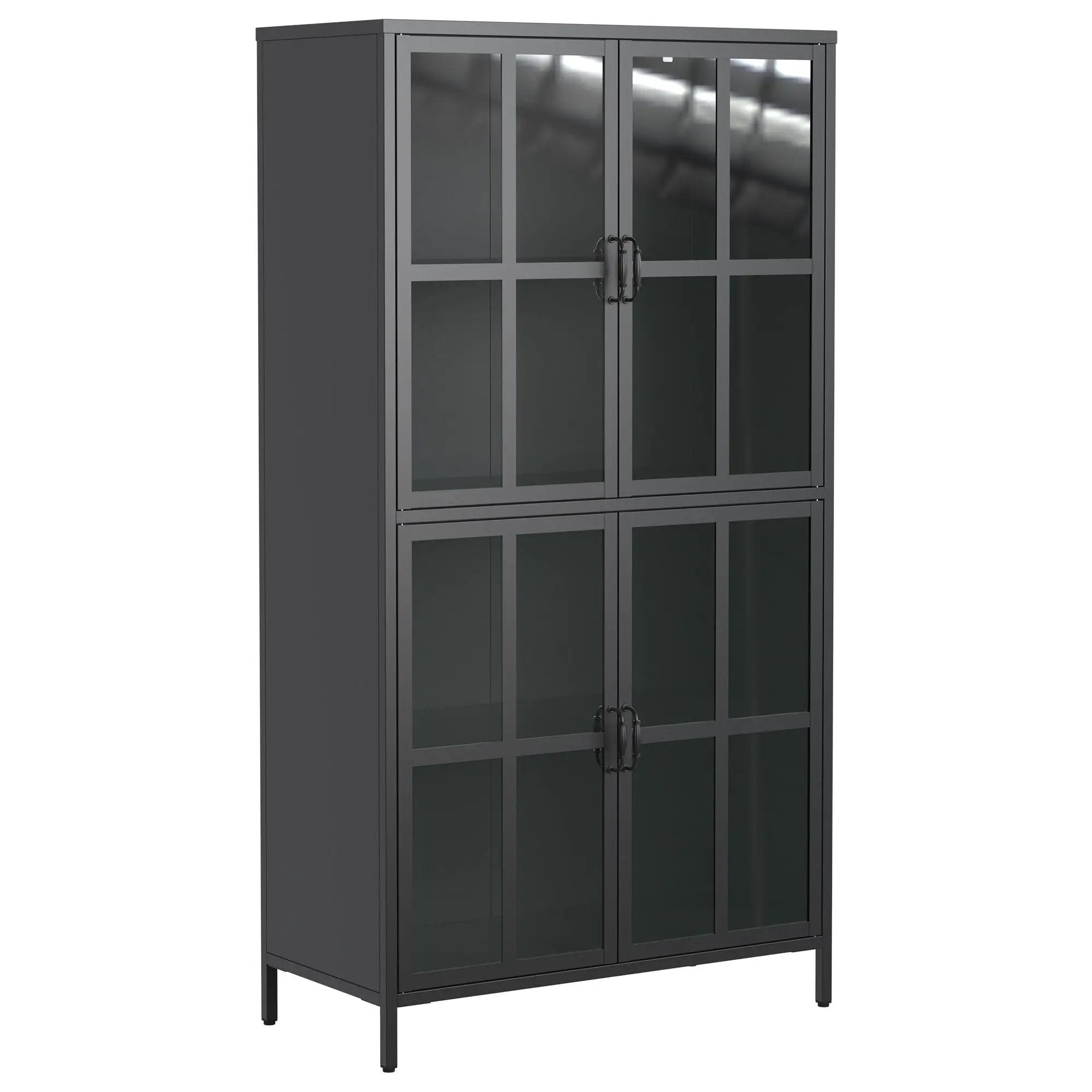 Premium Metal Storage Cabinet With Tempered Glass Doors, Adjustable Shelves, And Anti Tipping Device - Black by Unique Piece Furniture