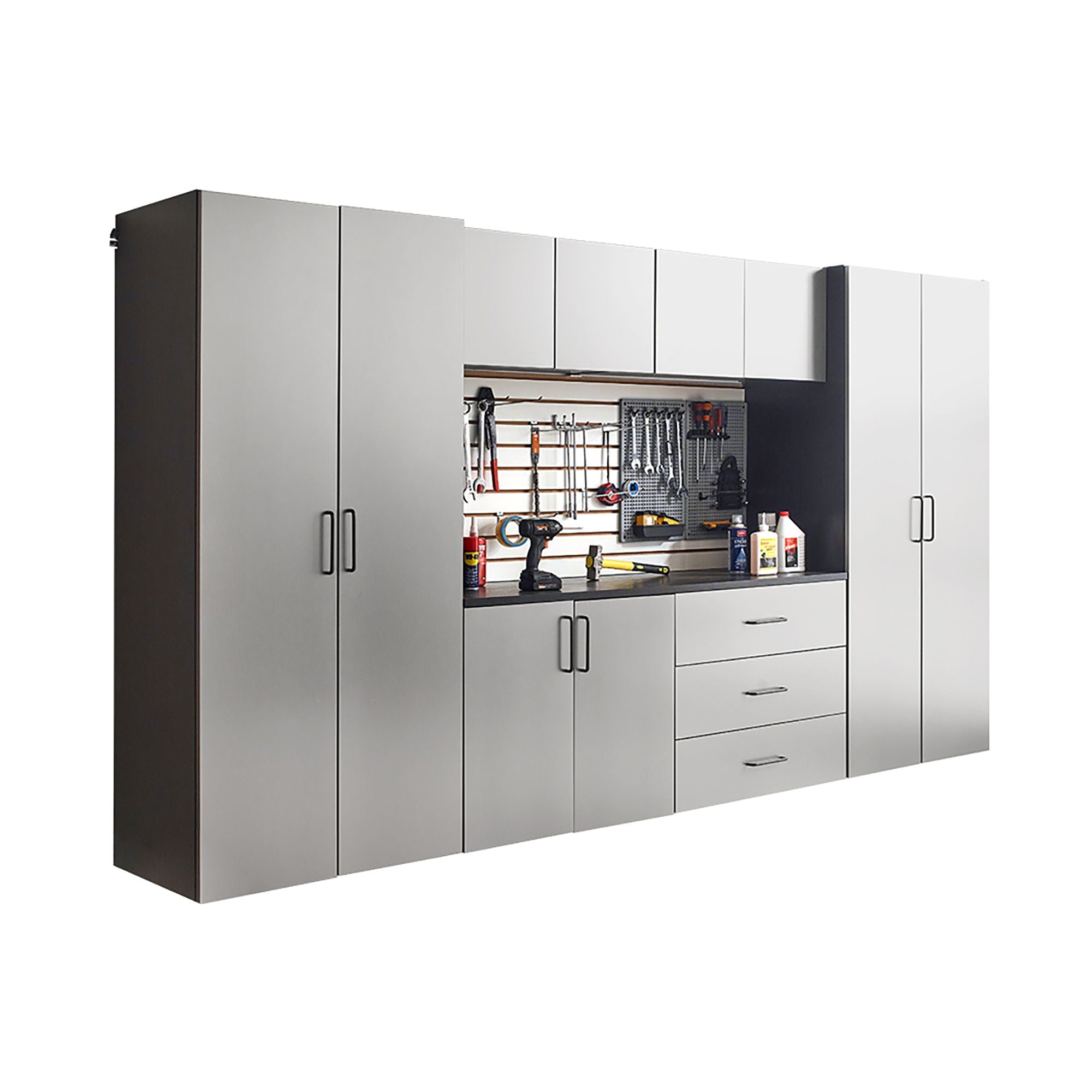 Astro Series - Garage Cabinet Set A With Soft Closing Drawers - Metallic Gray by HouseOfZazla