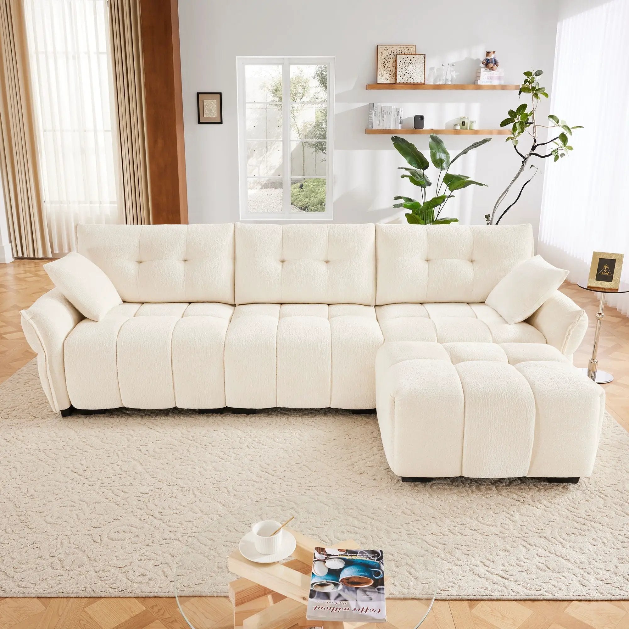 Sofa Set With Ottoman And Pillows, Textured, High Resilience Cushions by HouseOfZazla