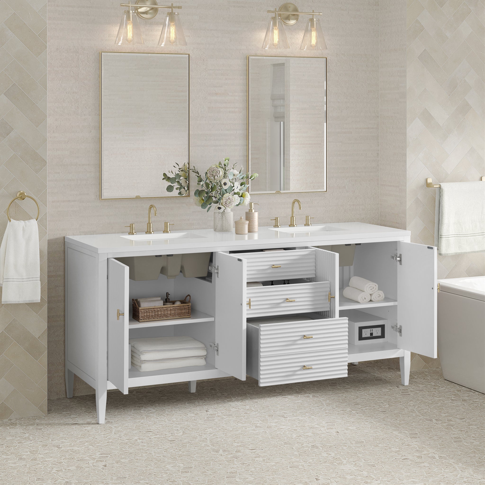 James Martin Myrrin 72" Double Bathroom Vanity, Bright White, view 40