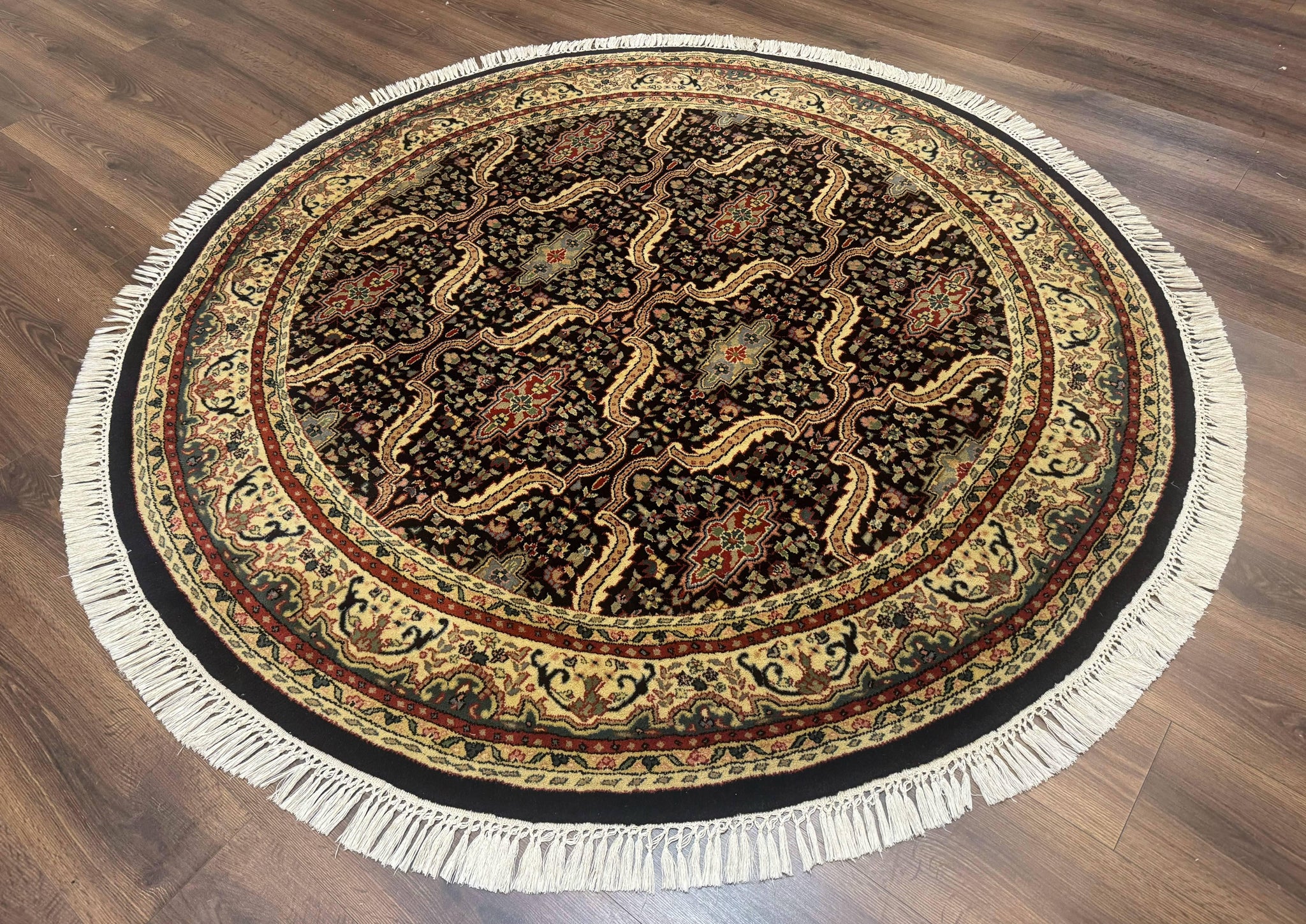 Round Indo Persian Rug 6x6, Indian Bidjar Rug, Navy Blue and Beige by Jewel Rugs
