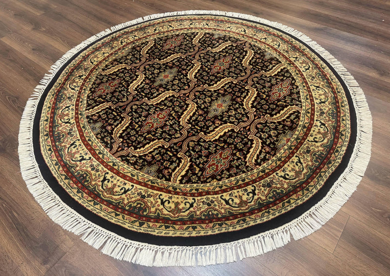 Round Indo Persian Rug 6x6, Indian Bidjar Rug, Navy Blue and Beige by Jewel Rugs