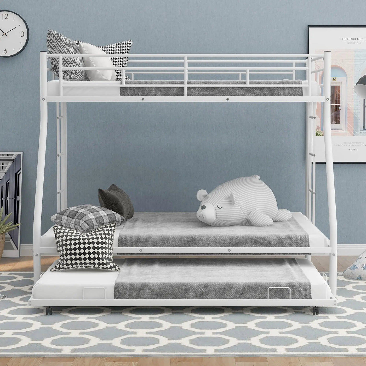 Bunk Bed With Steel Frame And Trundle, 2 Side Ladders by Unique Piece Furniture