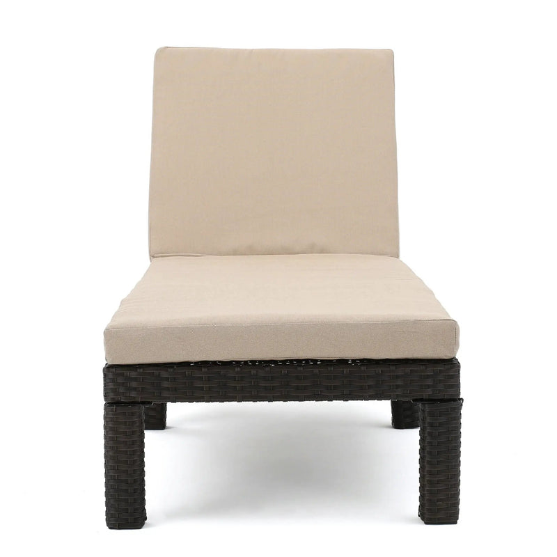 Puerta Chaise Lounge Frame Cushion Outdoor Wicker Iron - Beige / Dark Brown by HouseOfZazla