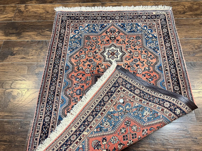 Persian Shiraz Rug 3x5, Geometric Tribal Rug, Wool Hand Knotted Vintage Carpet, Light Red & Blue, Signed by Masterweaver by Jewel Rugs