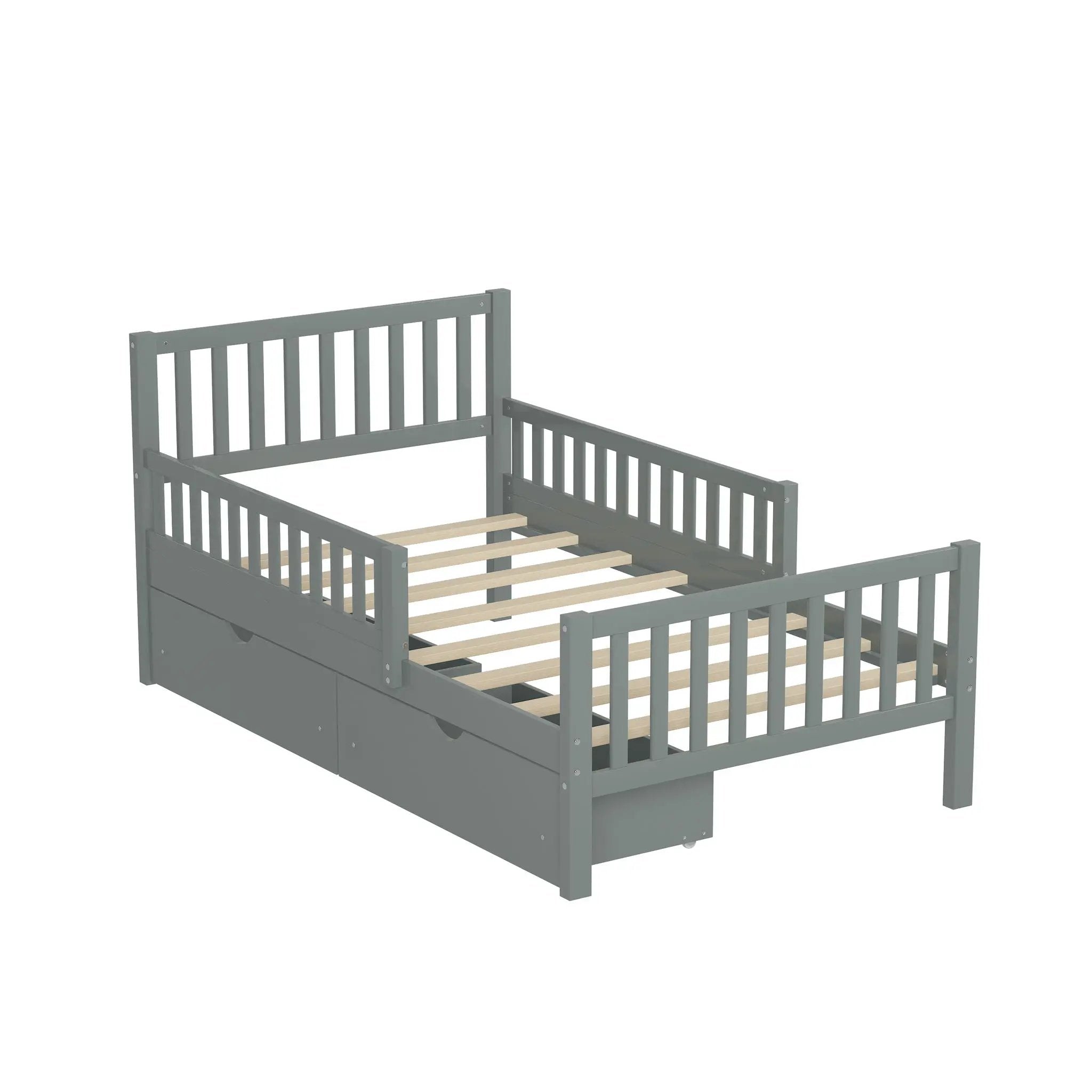 Platform Bed With Guardrails On Both Sides And 2 Storage Drawers by HouseOfZazla