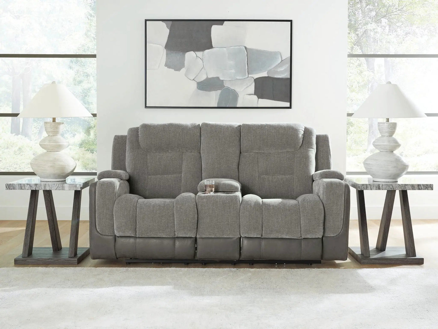 Mixed Motion - Power Reclining Loveseat With Console / Adjustable Headrest by Unique Piece Furniture