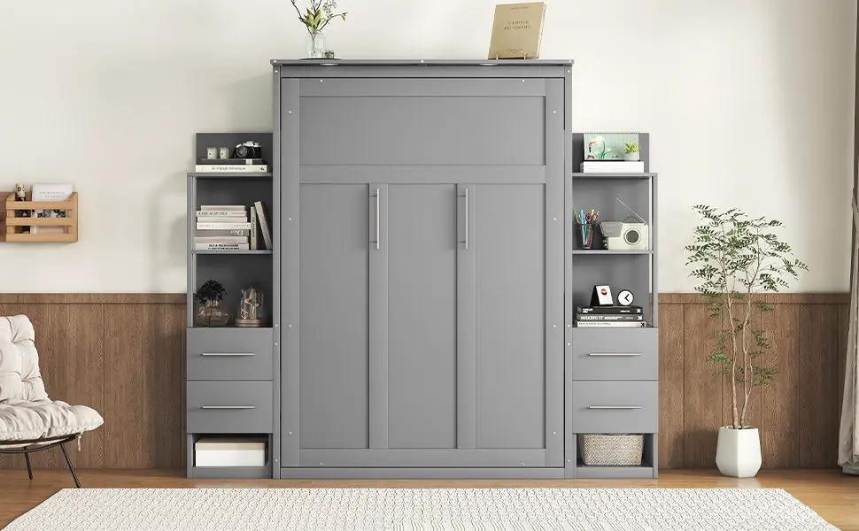 Murphy Wall Bed With LED Lights, Shelves And Drawers