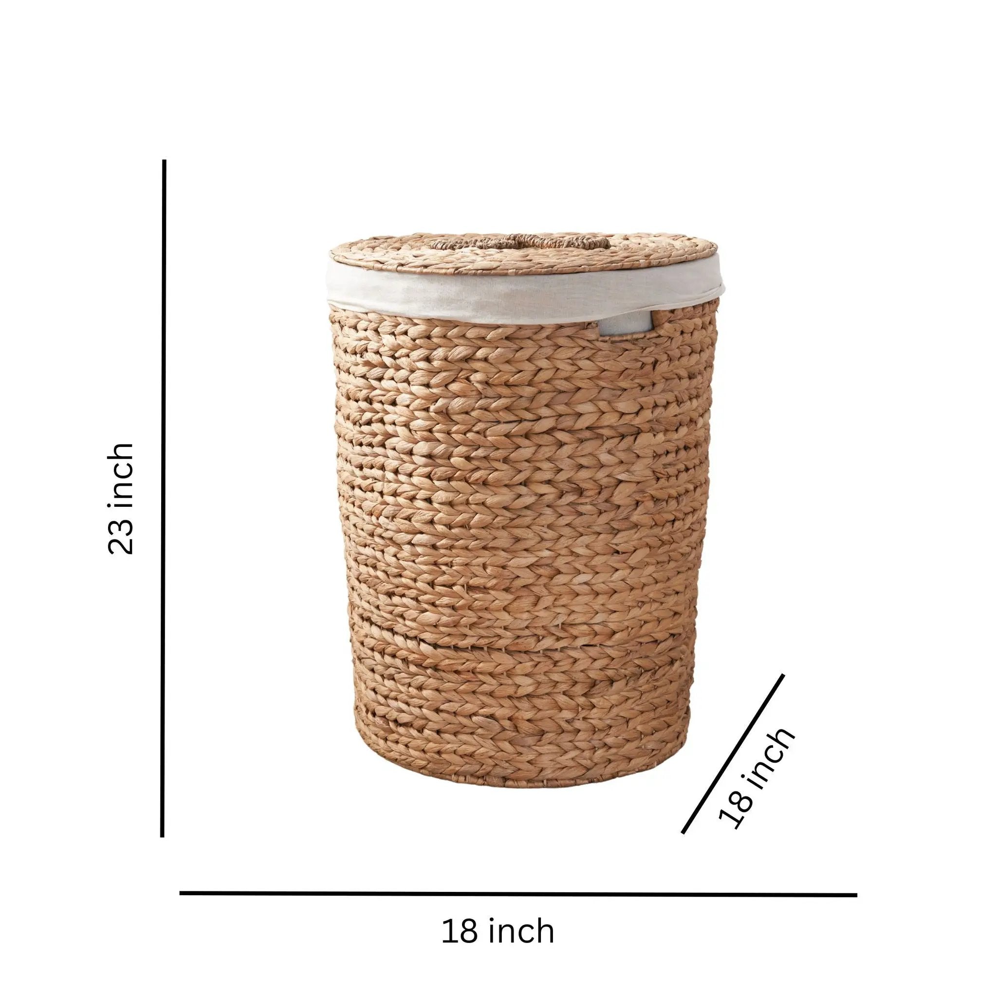 Ludmilla Round Tall Water Hyacinth Woven Wicker Laundry Hamper With Lid - For Clothes, Toys And Book Storage With Removable Liner - 18" X 18" X 23" - Natural Brown by Unique Piece Furniture