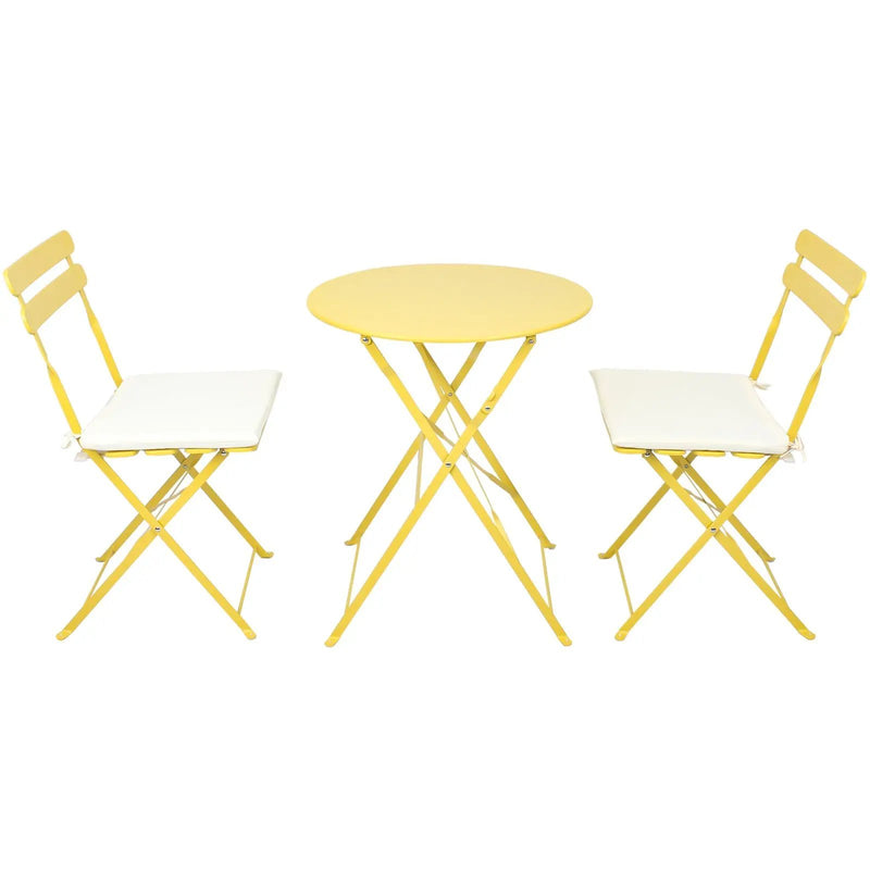 3 Pieces Patio Bistro Balcony Metal Chair Table Set - Yellow by HouseOfZazla
