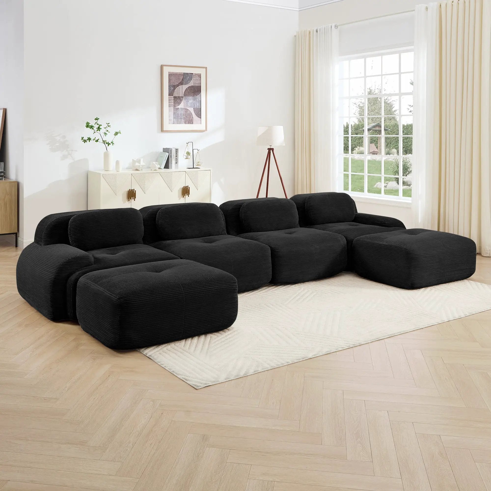 U-Shaped Modular Sofa with Breathable Corduroy Fabric by HouseOfZazla