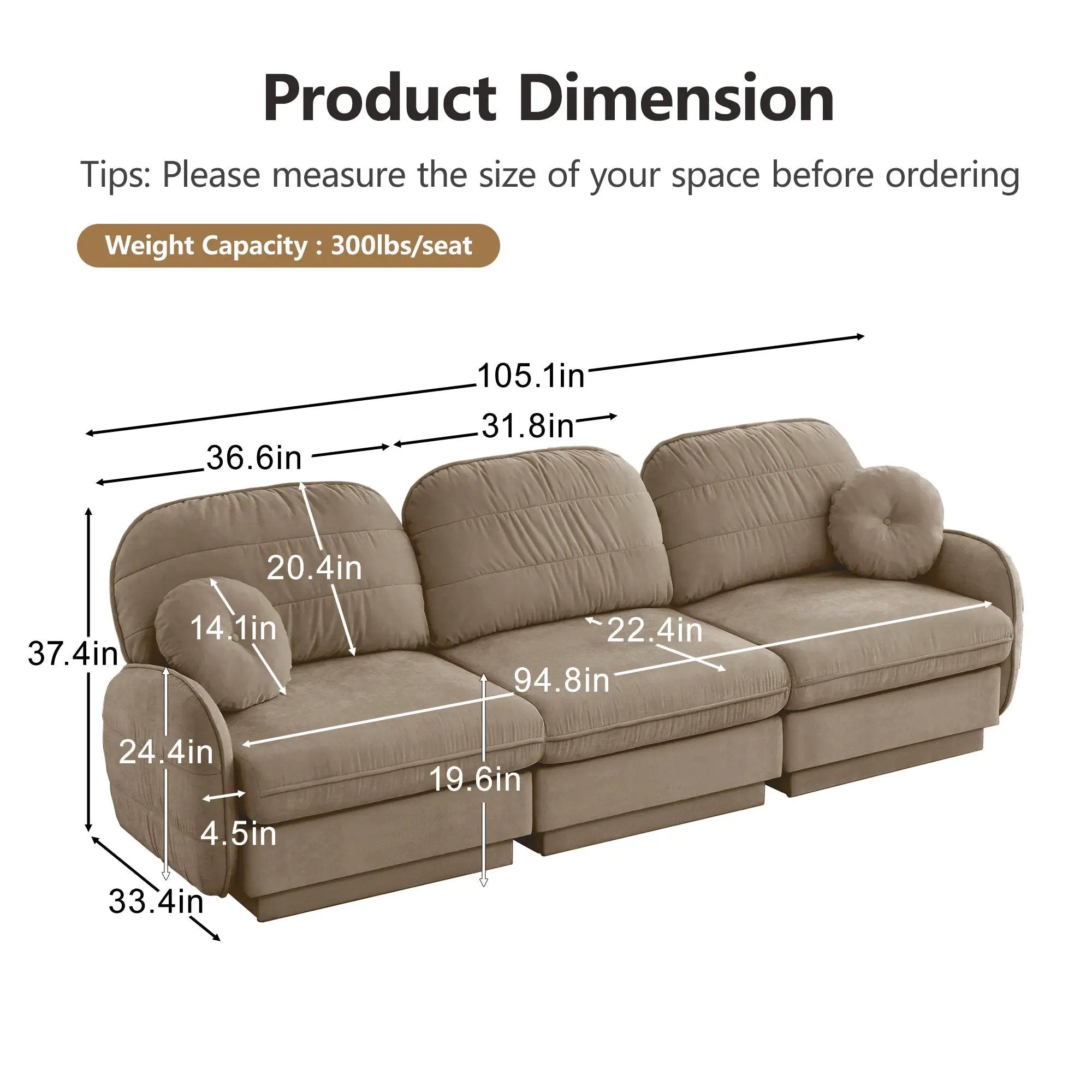 105" Chenille Cloud 3-Seater Sofa by HouseOfZazla