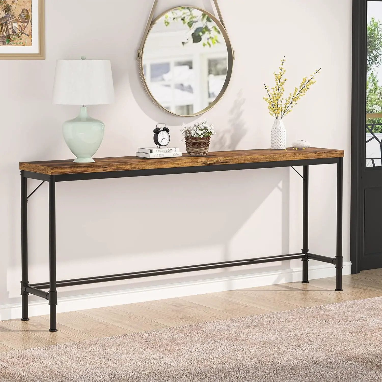 Tribesigns - Extra Long Console Table - Brown / Black by HouseOfZazla