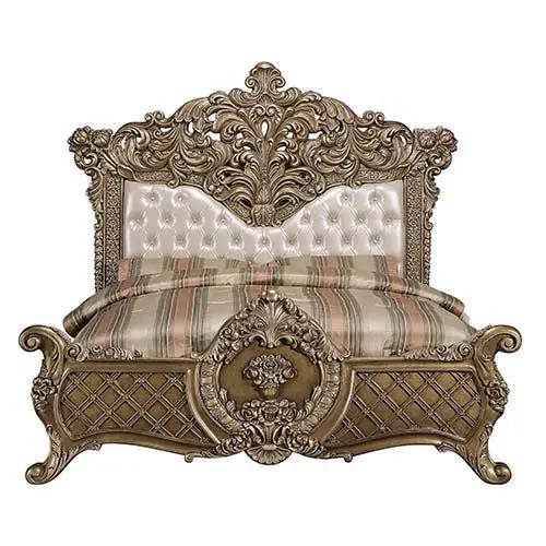 Constantine - Eastern King Bed - Synthetic Leather , Light Gold, Brown & Gold by Unique Piece Furniture