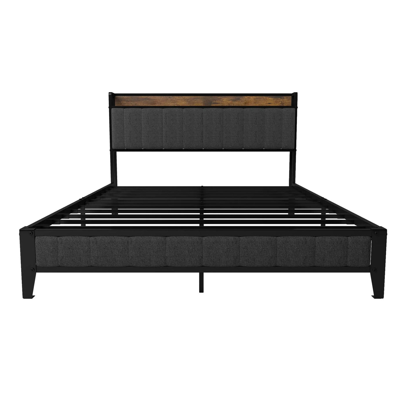 Bed With Charging Station, American Design Upholstered Headboard, Metal Platform by Unique Piece Furniture