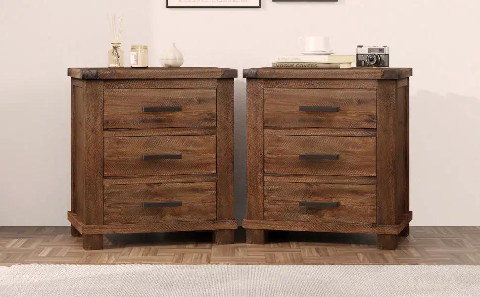 Rustic Three Drawer Reclaimed Solid Wood Farmhouse Nightstand Set of Two by HouseOfZazla