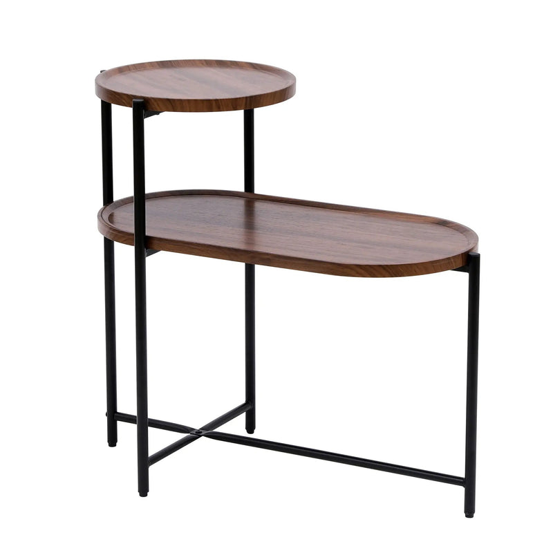 Round Coffee Table With Storage Tray 2 Tier Oval End Tables Wooden Small Side Table For Living Room by HouseOfZazla