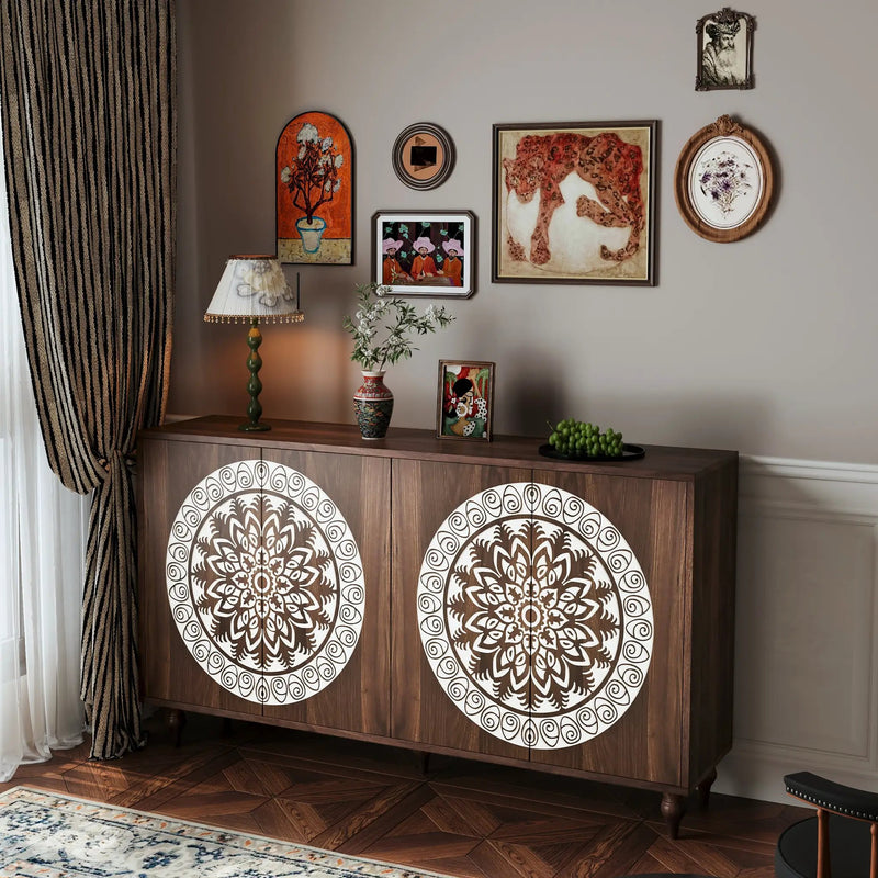 60" Vintage Mandala Carved Sideboard by HouseOfZazla