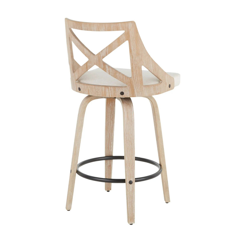 Charlotte - Farmhouse Fixed Height Counter Stool With Swivel (Set of 2) - White Washed / Cream by HouseOfZazla