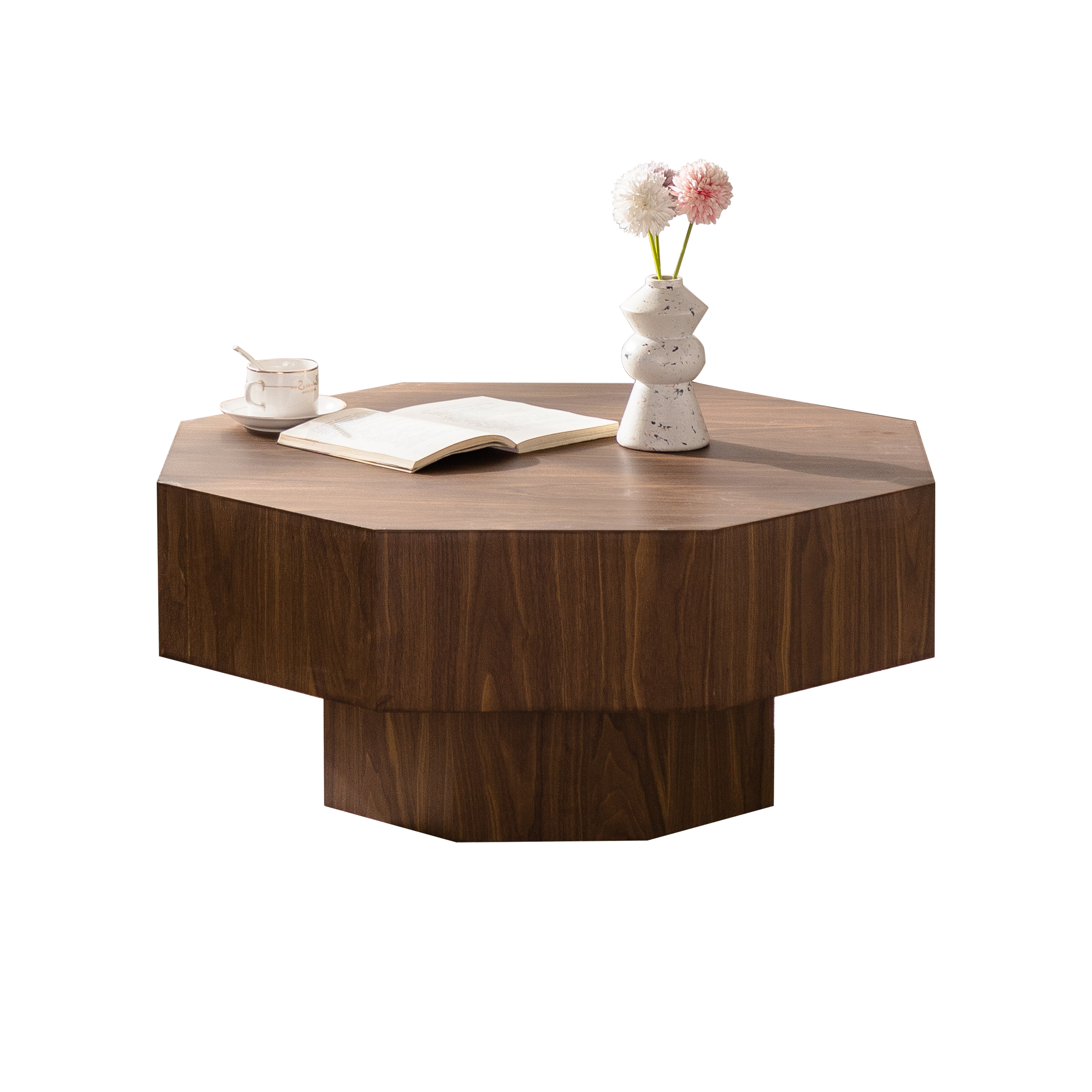 30.51 Inch Wooden Octagonal Coffee Table for Living Room by HouseOfZazla