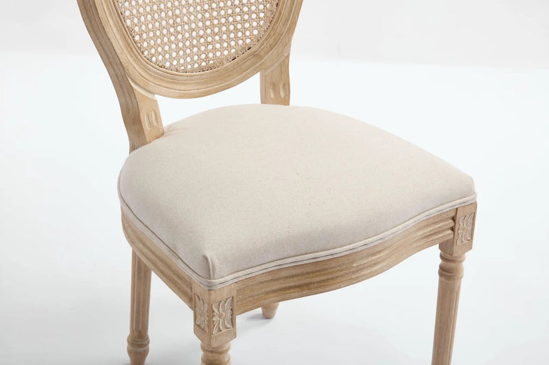 French Country Dining Chairs Set of 2 Upholstered with Rattan Back by HouseOfZazla