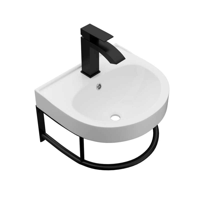 Wall Mounted Bathroom Sink With Towel Bar And Faucet - White / Black by HouseOfZazla