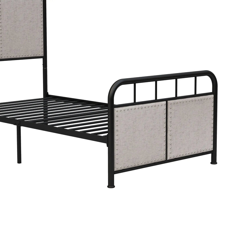 Twin Size Linen Upholstered Platform Metal Bed Frame with Fabric Headboard and Footboard by HouseOfZazla