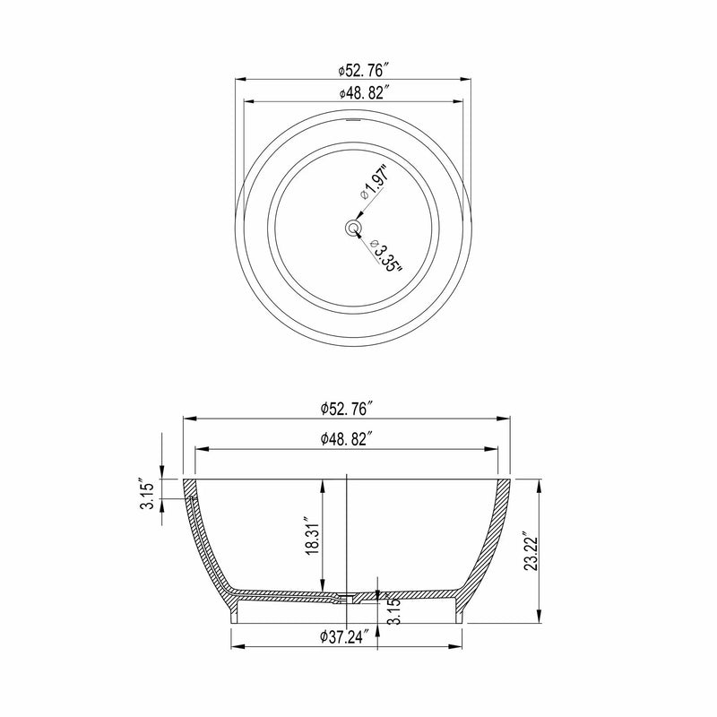 52.7 Inch Round Freestanding Solid Surface Soaking Bathtub by HouseOfZazla