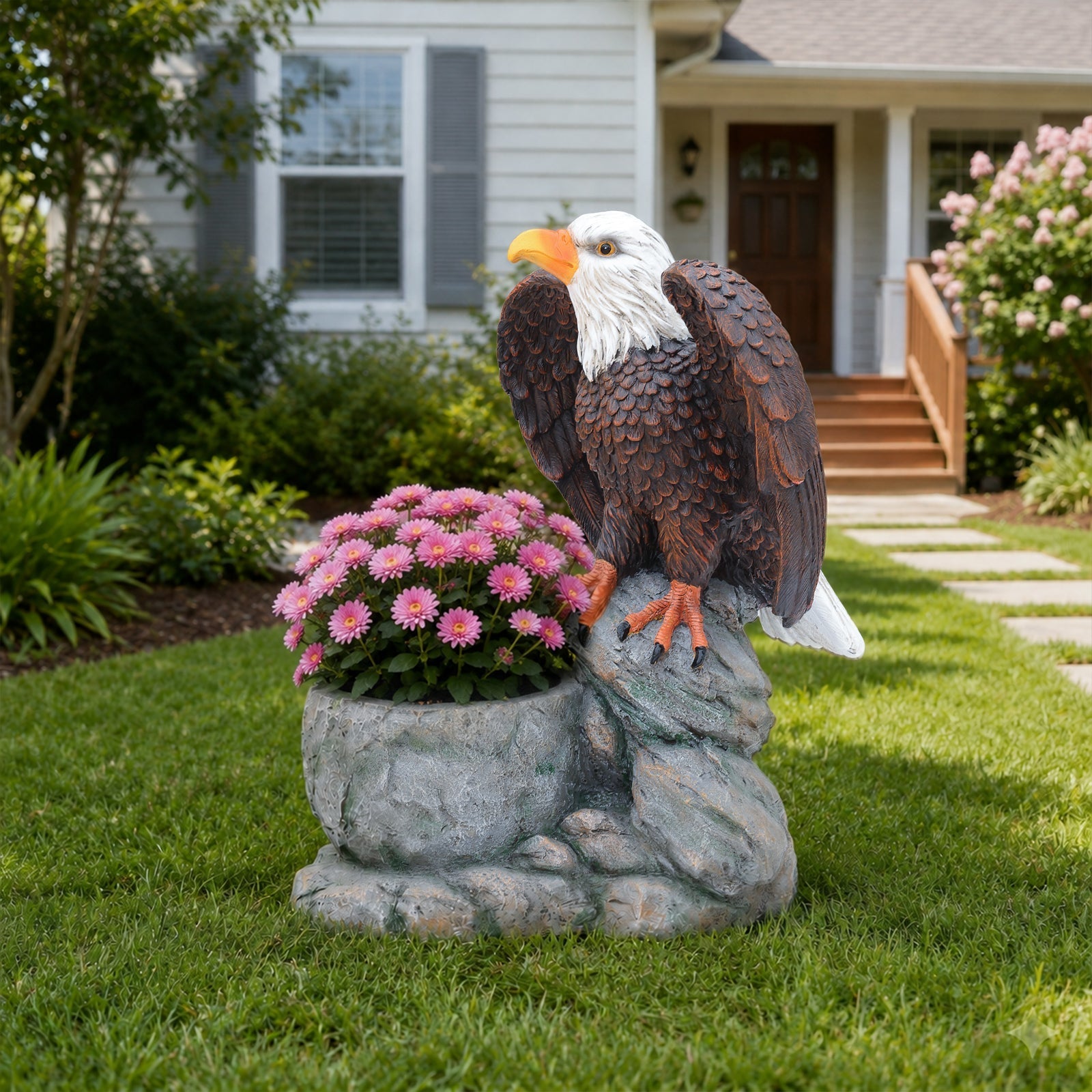 Standing Eagle Statue Garden Planter on Faux Stone Base by HouseOfZazla