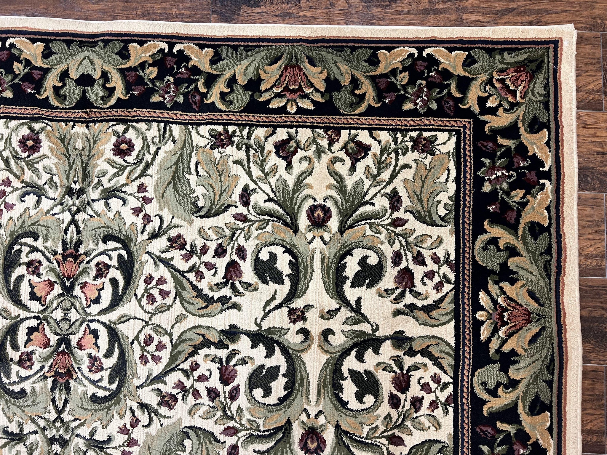 Oriental Rug 8x11, Floral Pattern, Ivory and Black by Jewel Rugs