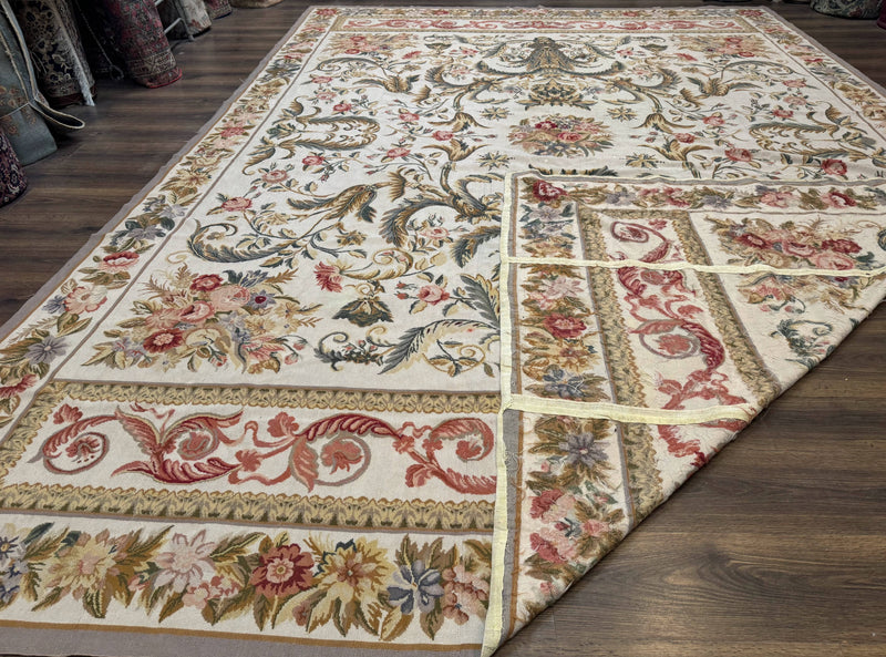 Aubusson Needlepoint Rug 10x14, Elegant European French Carpet, Vintage Carpet by Jewel Rugs