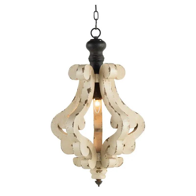 Farmhouse Chandeliar Distressed Pendant French Country Wood Chandelier For Living Room Foyer, Bulb Not Included - Antique Cream by Unique Piece Furniture