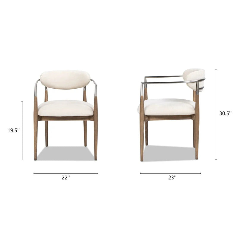 Artemis - Mixed Material Upholstered Dining Arm Chair - Warm White by HouseOfZazla