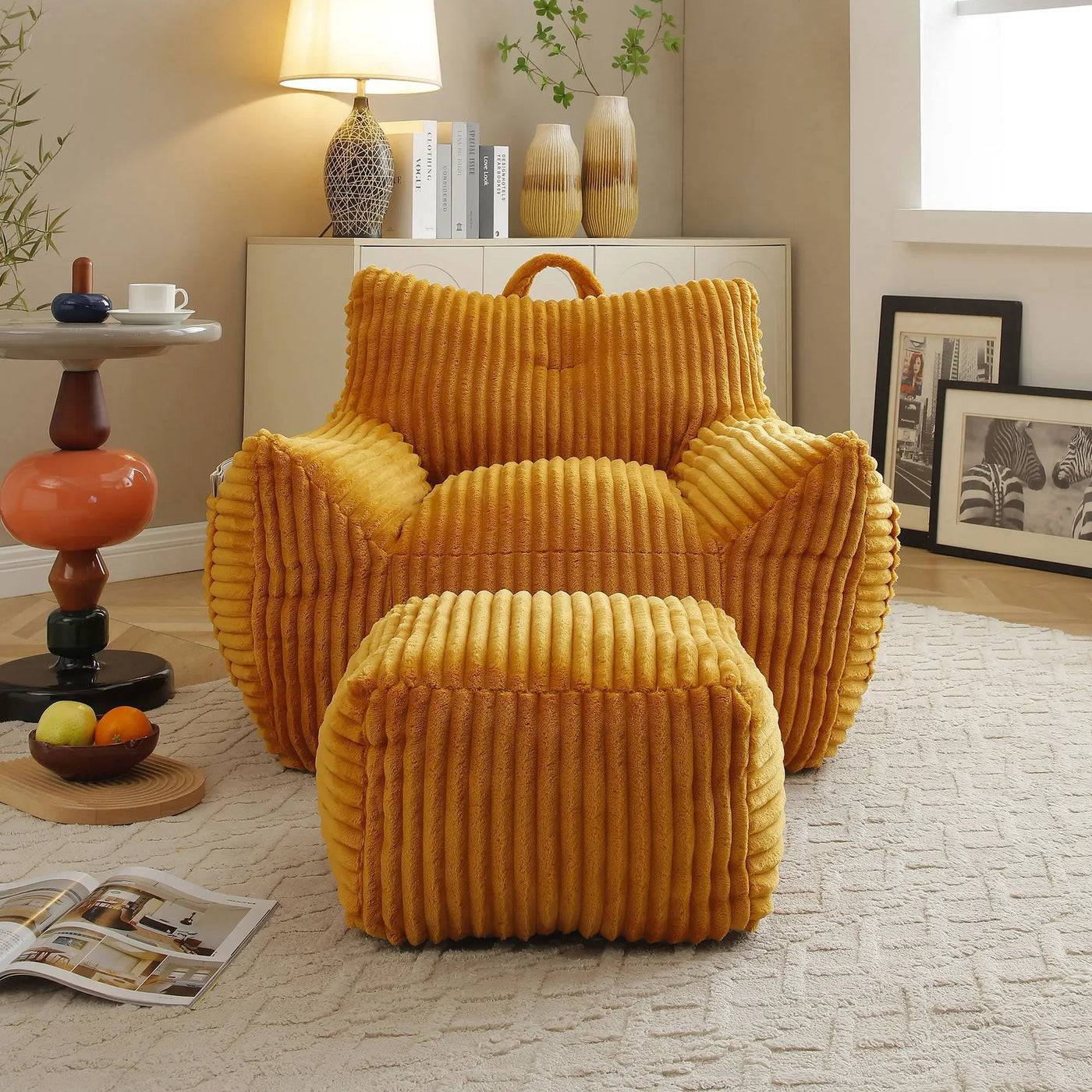 Giant Bean Bag Chair With Armrests And Footstool by Unique Piece Furniture