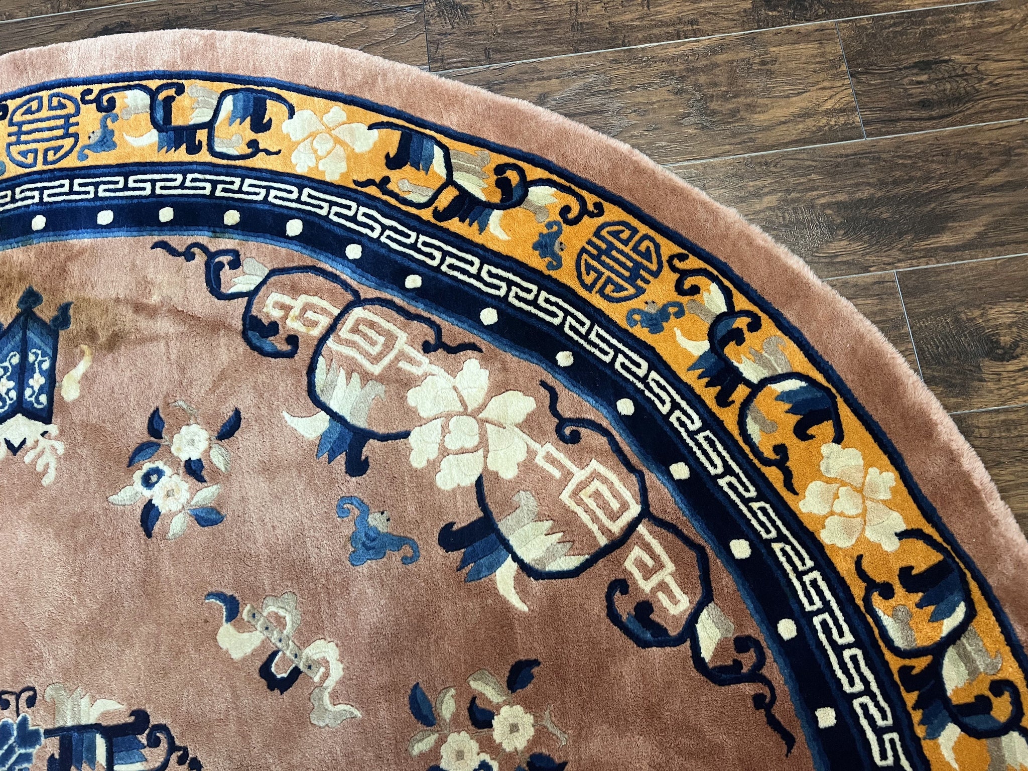 Antique Round Chinese Wool Rug 8x8, Chinese Peking Carpet, Asian Oriental Carpet 8 x 8 ft, Chinese Art Deco Rug, Nichols Rug by Jewel Rugs