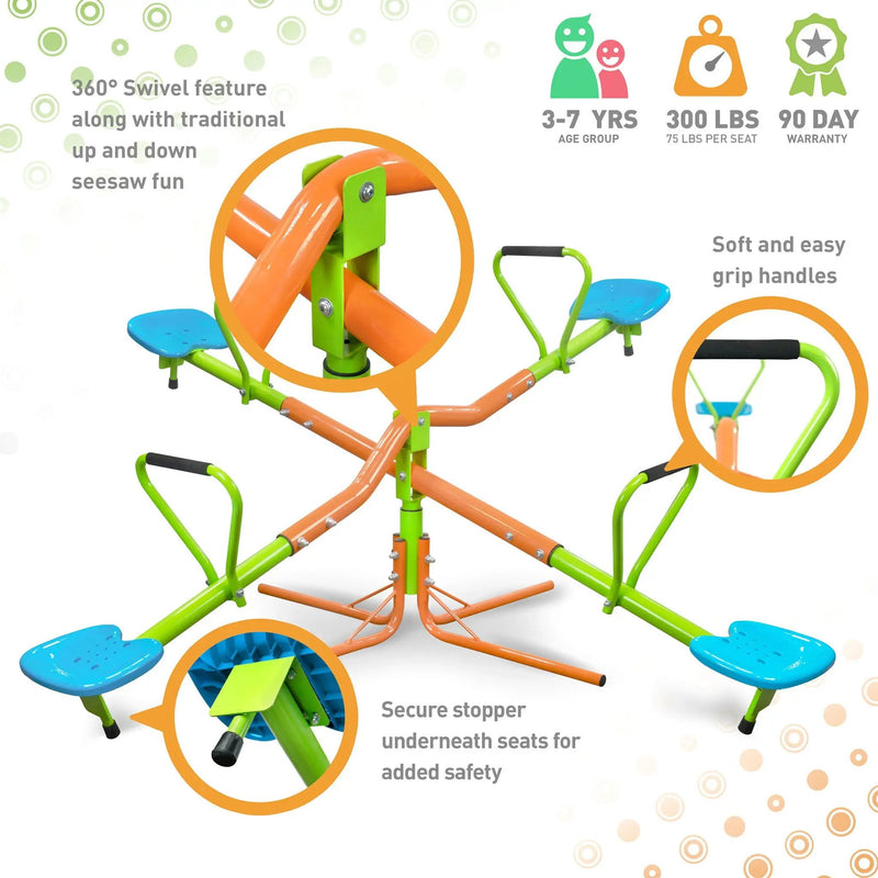 Xss004 Outdoor Playground Four Seats Seesaw For Kids 360 Degree Rotating Sturdy Plastic Seat Seesaw For Kids Seesaw For Kids Age 3+ - Green / Blue by HouseOfZazla