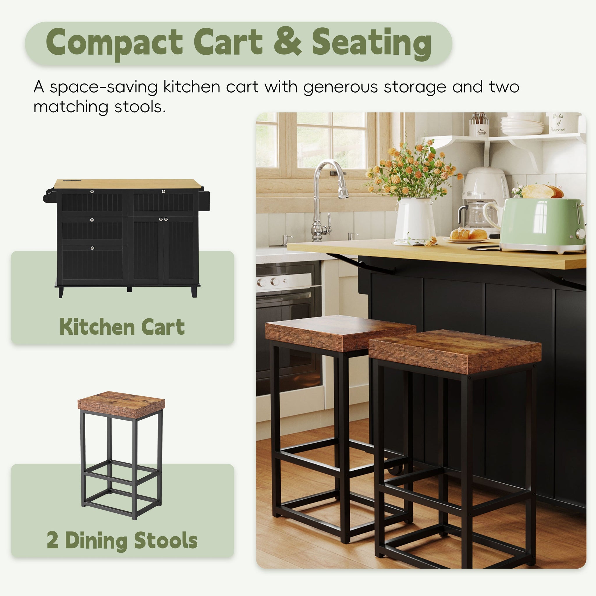 TOPMAX Farmhouse Kitchen Island with Drop Leaf and 2 Seatings by HouseOfZazla